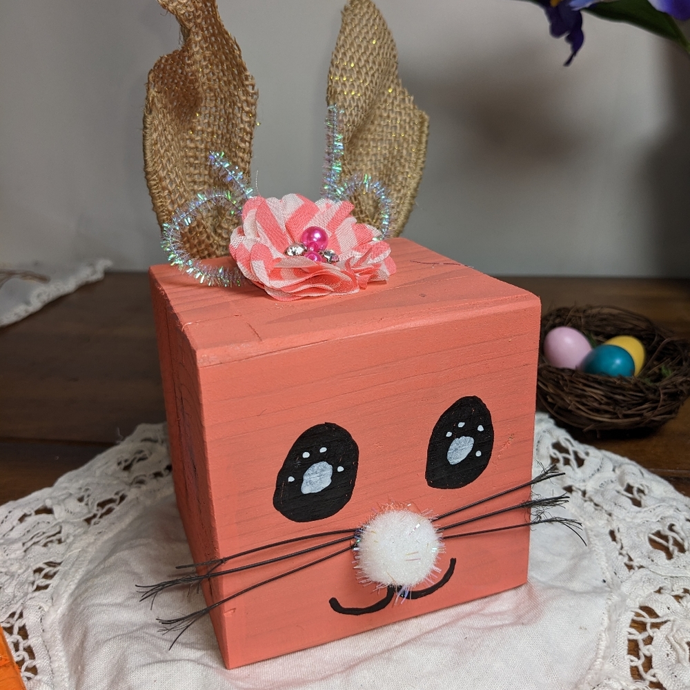 Wood Block Bunny HANDCRAFTED HANDPAINTED Easter Many Colors Available! - Picture 3 of 4